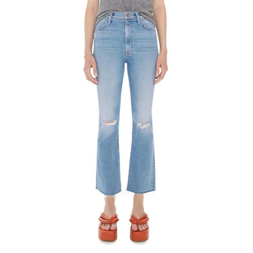 Mother The Hustler Ankle Fray High Rise Distressed Flare Jean Thrilling Shots 28